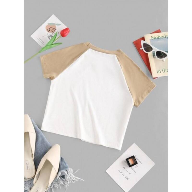 Raglan Sleeve Colorblock Ribbed T Shirt CL5770