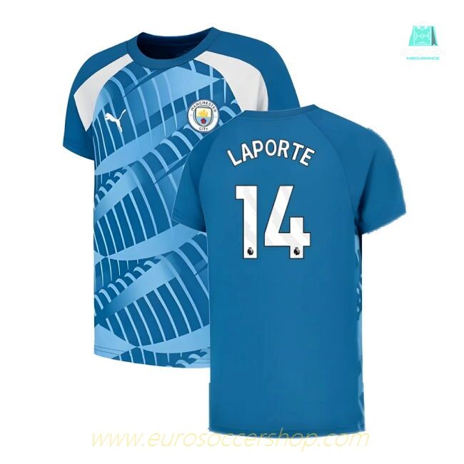 2023-2024 Man City Pre-Match Jersey (Lake Blue) - Kids (LAPORTE 14)