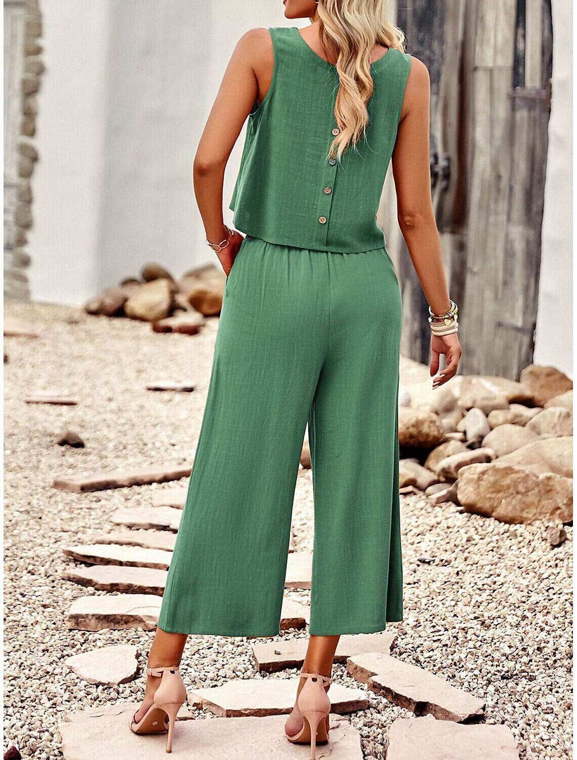 Tank Top Pants Sets Women's Solid Color Casual Daily Fashion Round Neck Regular Fit S