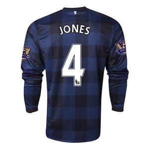 13-14 Manchester United 4 JONES Away Black Long Sleeve Jersey Shirt -