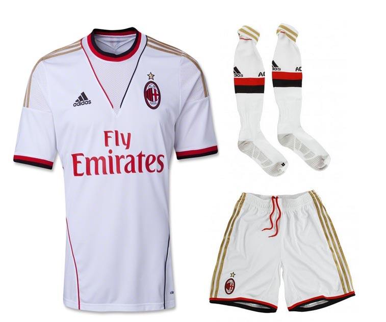 13-14 AC Milan Away White Whole KitShirtShortsSocks - Official
