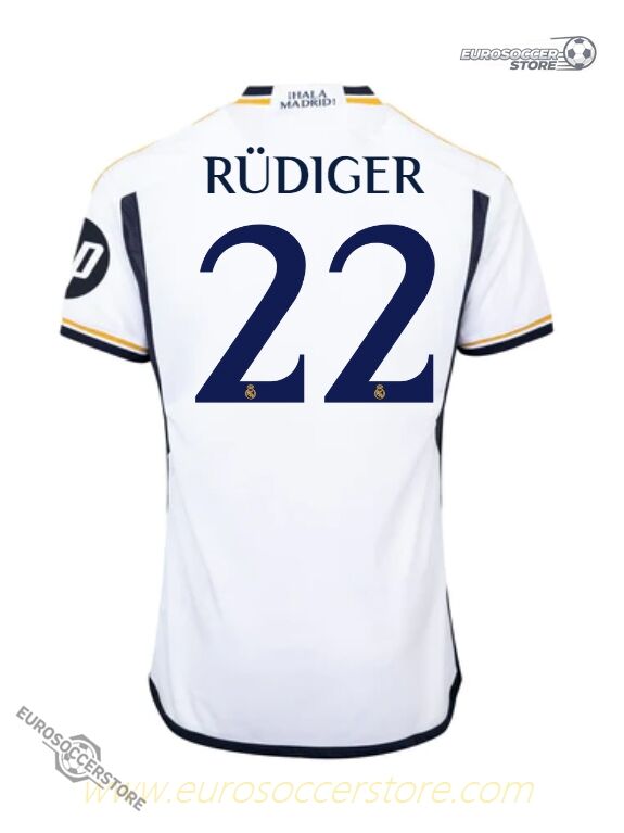 Real Madrid's Rüdiger 22 Home Jersey for the 23-24 season.