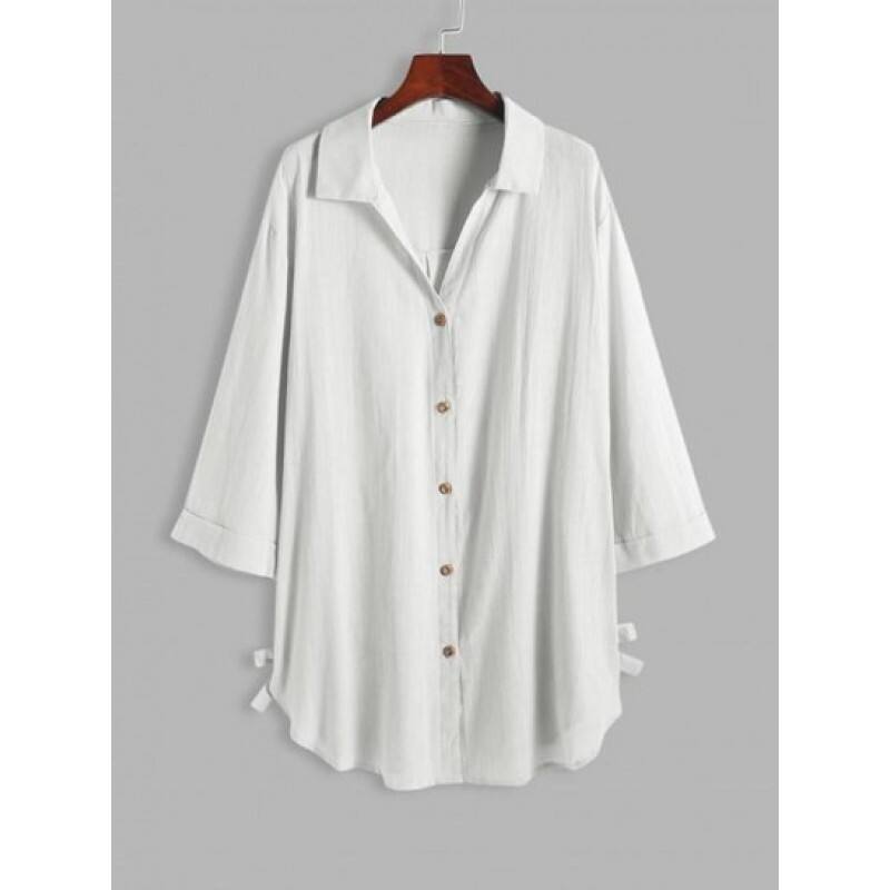 V Notched Tie Side Longline Shirt KD5633