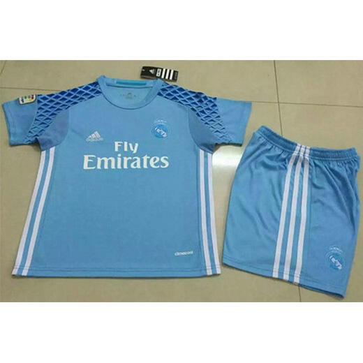 Kids Real Madrid Goalkeeper 201617 Blue Soccer Kits ShirtShorts -