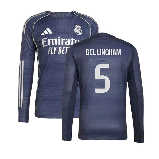 2025-2026 Real Madrid Long Sleeve Away Shirt (Bellingham 5)