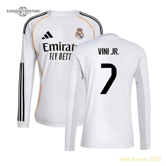 First-class 2025-2026 Real Madrid Long Sleeve Main Jersey (vini Jr 7)