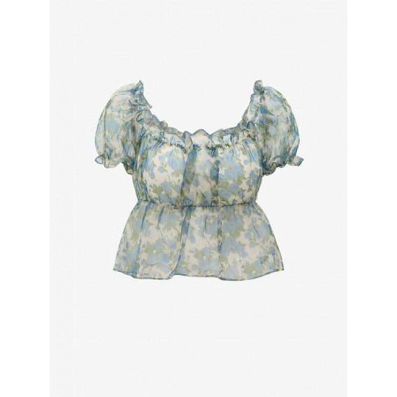 Floral Print Ruffle Puff Sleeve Peplum Blouse VW5778