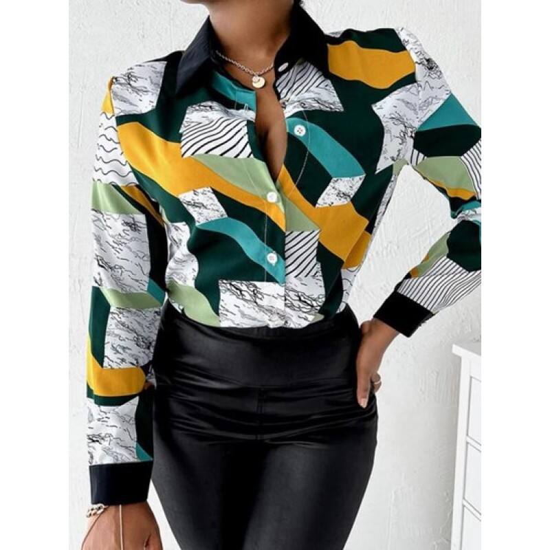 Geo Stripes Printed Button Down Shirt UW6736