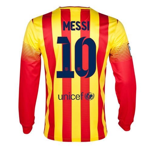 13-14 Barcelona 10 Messi Away Long Sleeve Soccer Jersey Shirt -