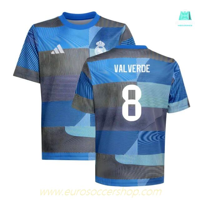 2025-2026 Real Madrid Pre-Match Shirt (Blue) - Kids (Valverde 8)