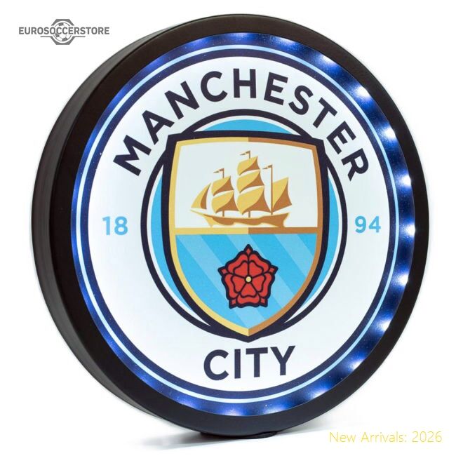 Official Manchester City Fc Metal Led Logo Sign - Premium Quality