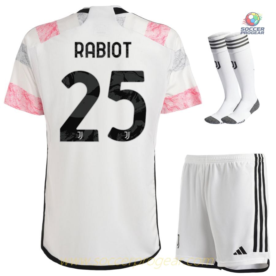 Juventus Away Youth Soccer Uniform Soccer Jersey 2023 2024 Rabiot