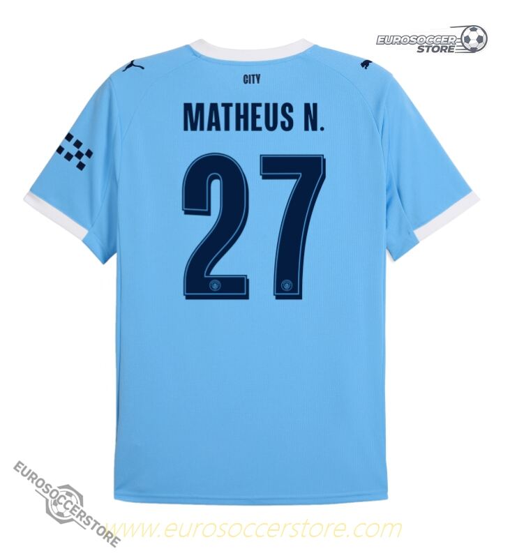 Home Jersey of Matheus N. (No. 27) for Manchester City in the 25-26 UEFA Champions League