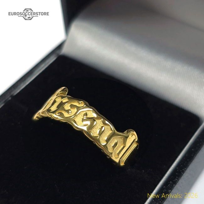 Premium Arsenal Fc 18ct Gold Plated On Silver Text Ring - V - Premium