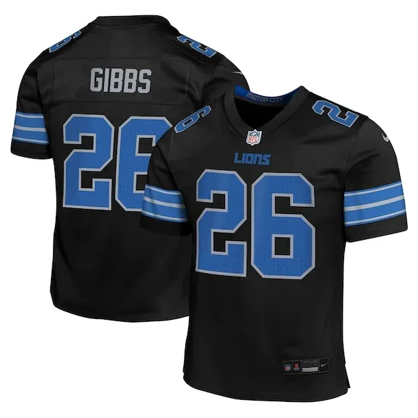 None Jahmyr Gibbs Game Jersey - Black | NFL Player Jersey | NFL Footba