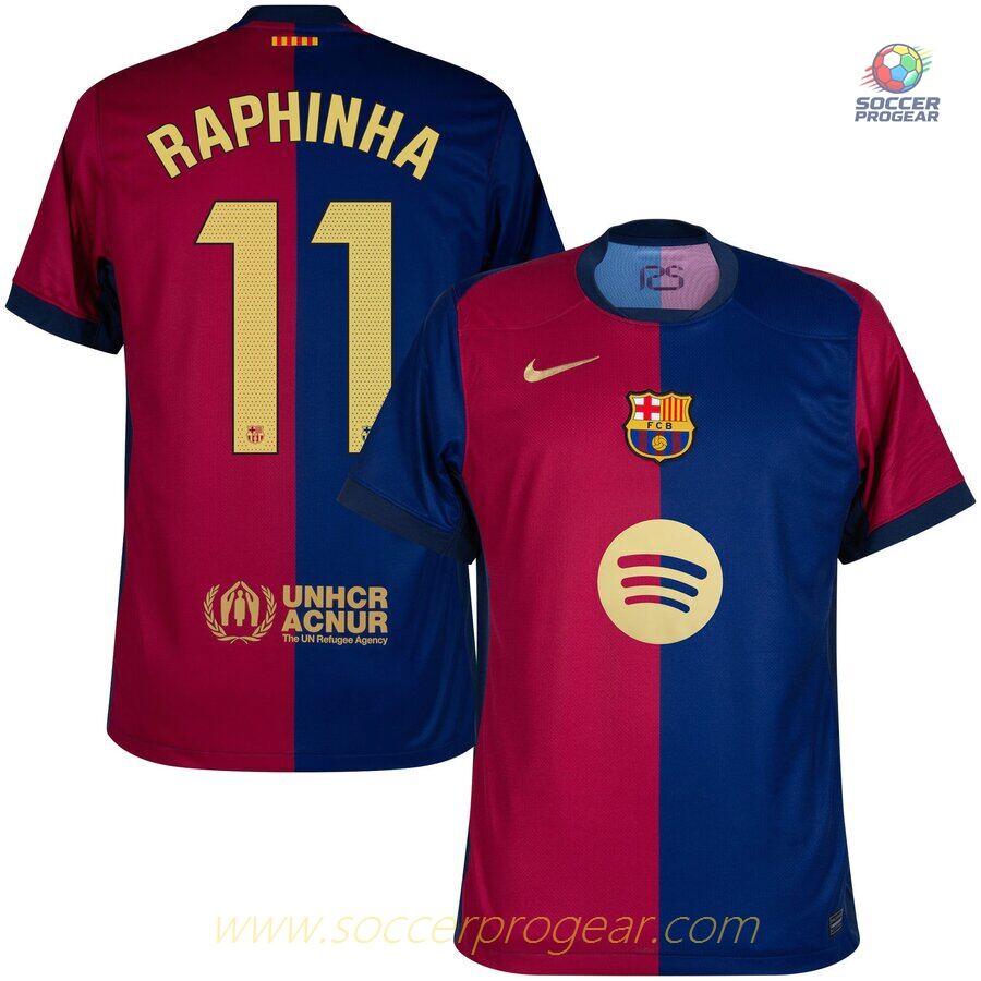 Barca Home Children Soccer Jersey 2024-25 Edition Raphinha New Sponsor