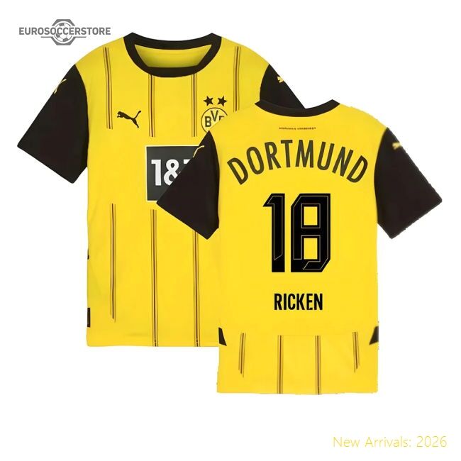 Excellent 2024-2025 Borussia Dortmund Home Shirt (kids) (ricken 18)