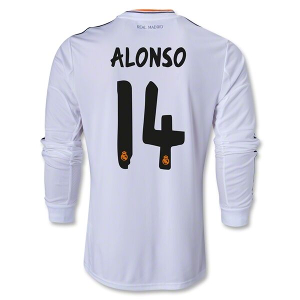 13-14 Real Madrid 14 ALONSO Home Long Sleeve Jersey Shirt - Official