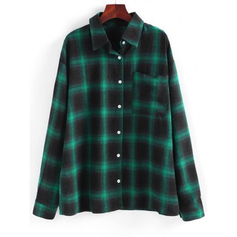 Plaid Drop Shoulder Pocket Shirt MJ6364