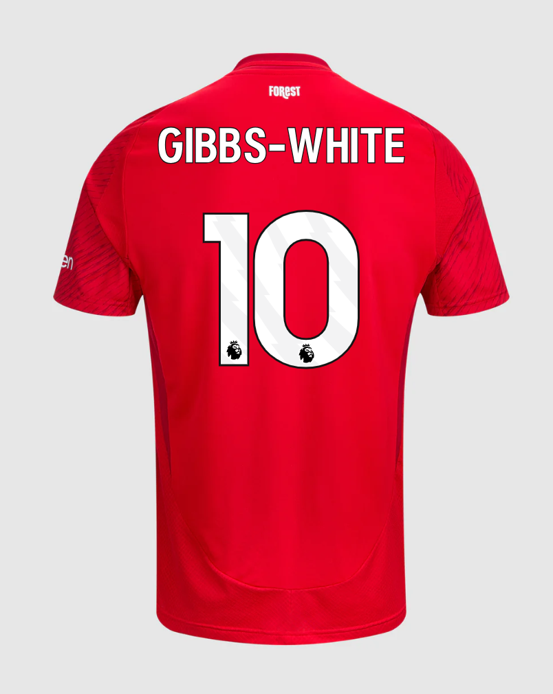 24-25 Season Nottingham Forest Home Jersey Featuring Gibbs-White Number 10