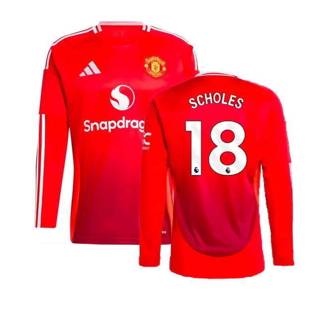 Women's 2024-2025 Man Utd Long Sleeve Home Shirt (Scholes 18)