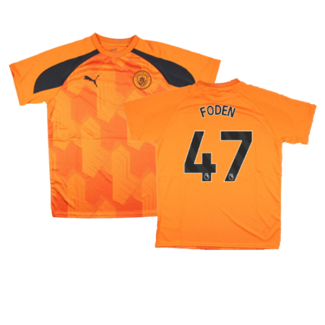 2023-2024 Man City Pre-Match Jersey (Orange) - Kids (FODEN 47) - ga...