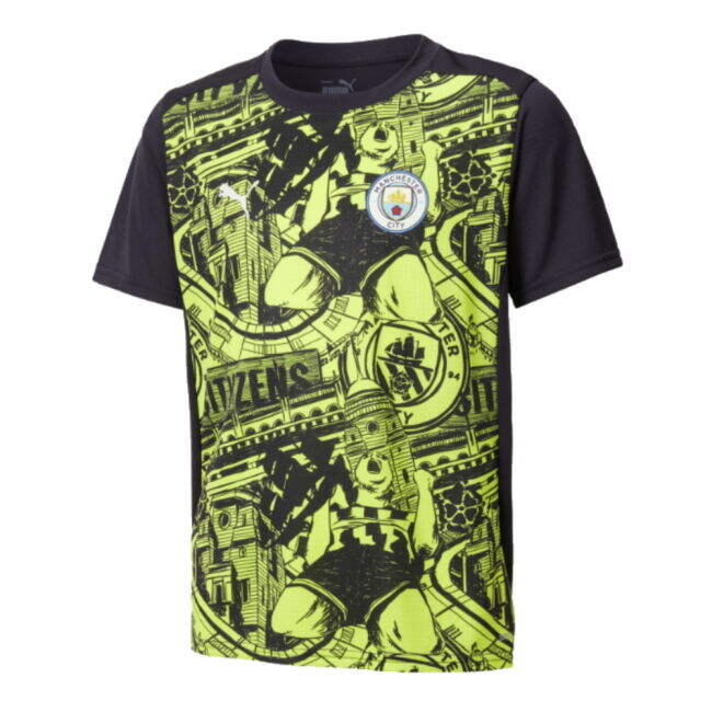 2024-2025 Man City Pre-Match Shirt (Yellow Glow) - Kids (De Bruyne 17)