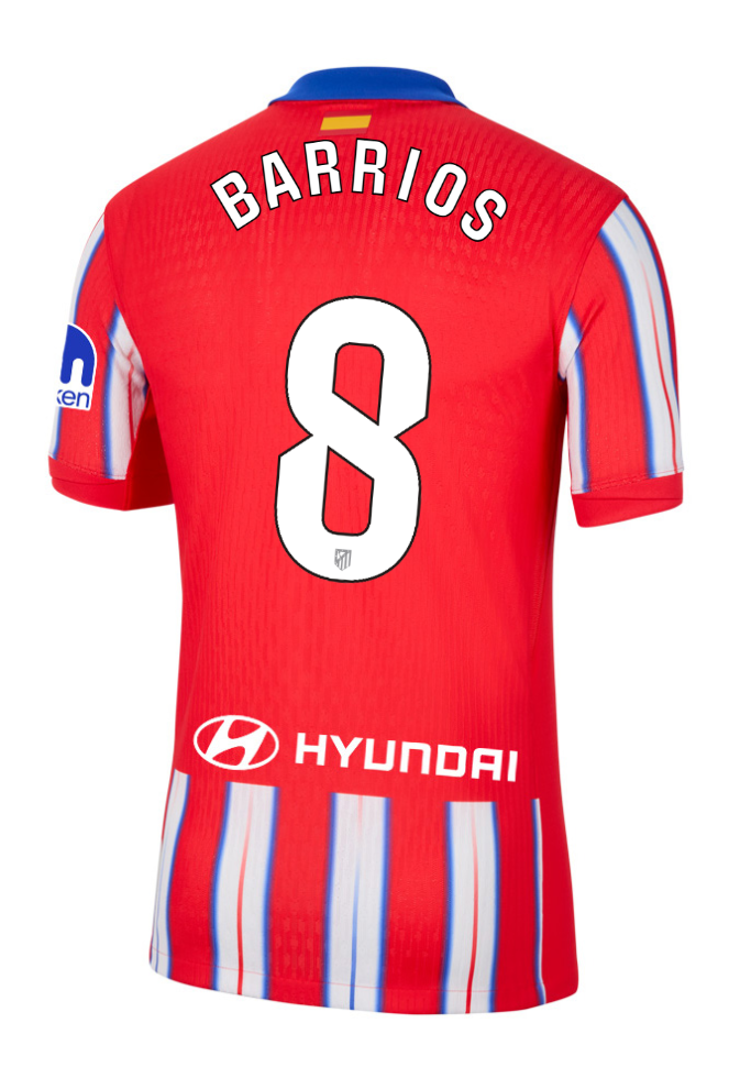 Atletico Madrid's 24-25 Laliga Home Jersey featuring BARRIOS with the number 8