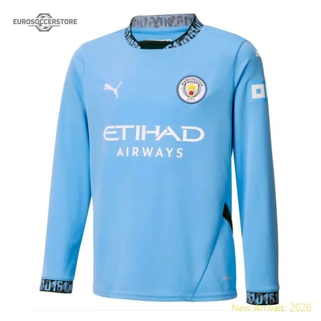 Authentic 2024-2025 Man City Home Long Sleeve Shirt (kids) - Premium