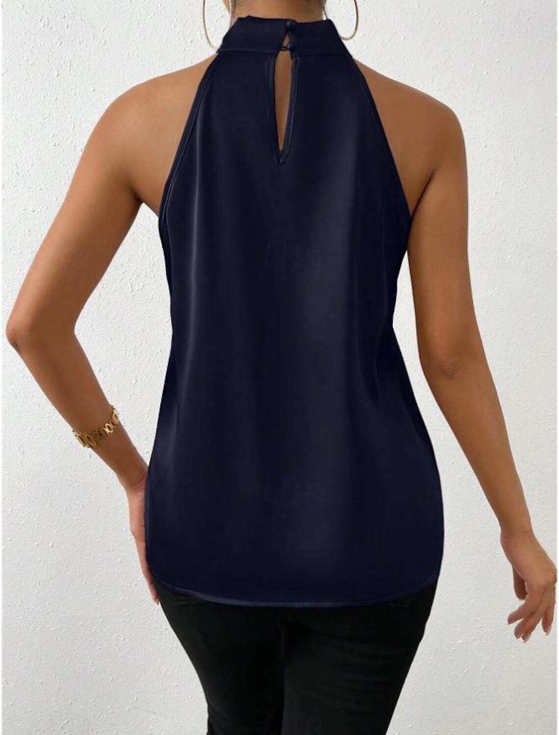 Tank Women's Plain Cold Shoulder Street Daily Fashion Halter Neck Regular Fit S