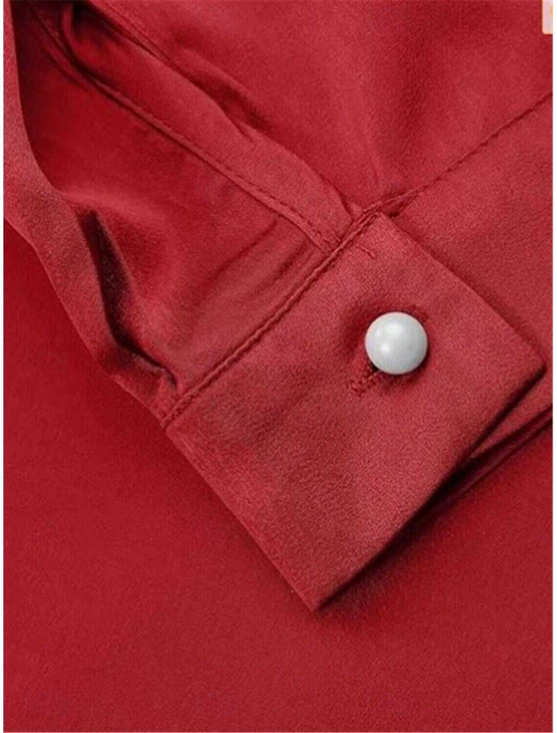 Women's Shirt Blouse Business Modern Casual Solid Color Regular Tops Long Sleeve Turtleneck Ruffle Buttons Regular Fit Work Formal Wear Summer Spring