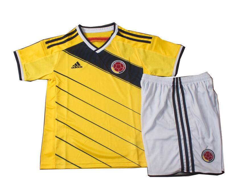 Kids 2014 World Cup Colombia Home Whole KitShirtShorts - World Cup