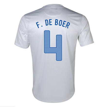 2013 Netherlands 4 F De Boer Away White Jersey Shirt - Official