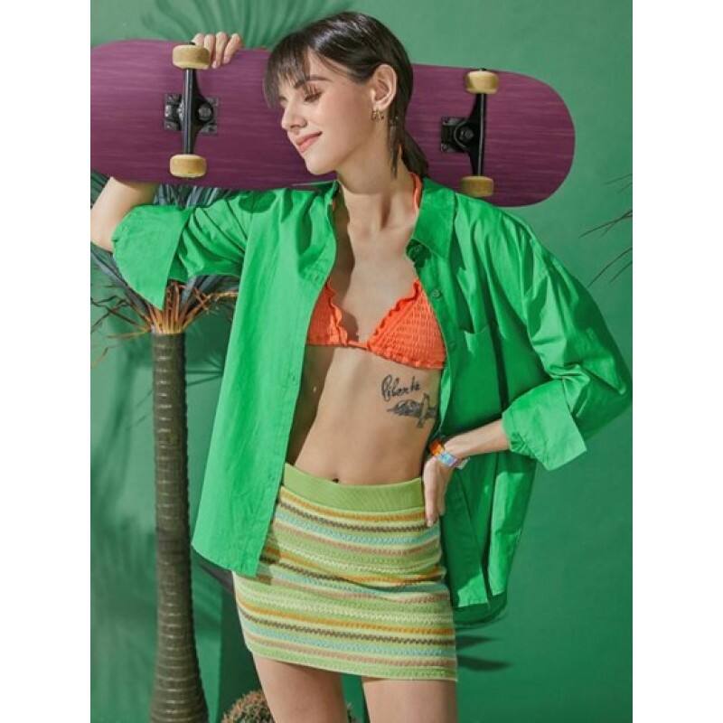 Pocket Drop Shoulder Plain Shirt RC8526