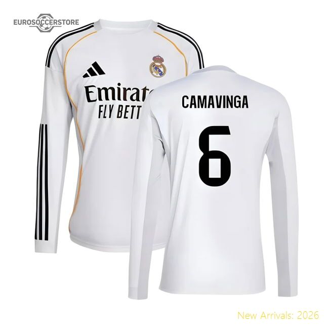 Elite 2025-2026 Real Madrid Long Sleeve Home Kit (camavinga 6)