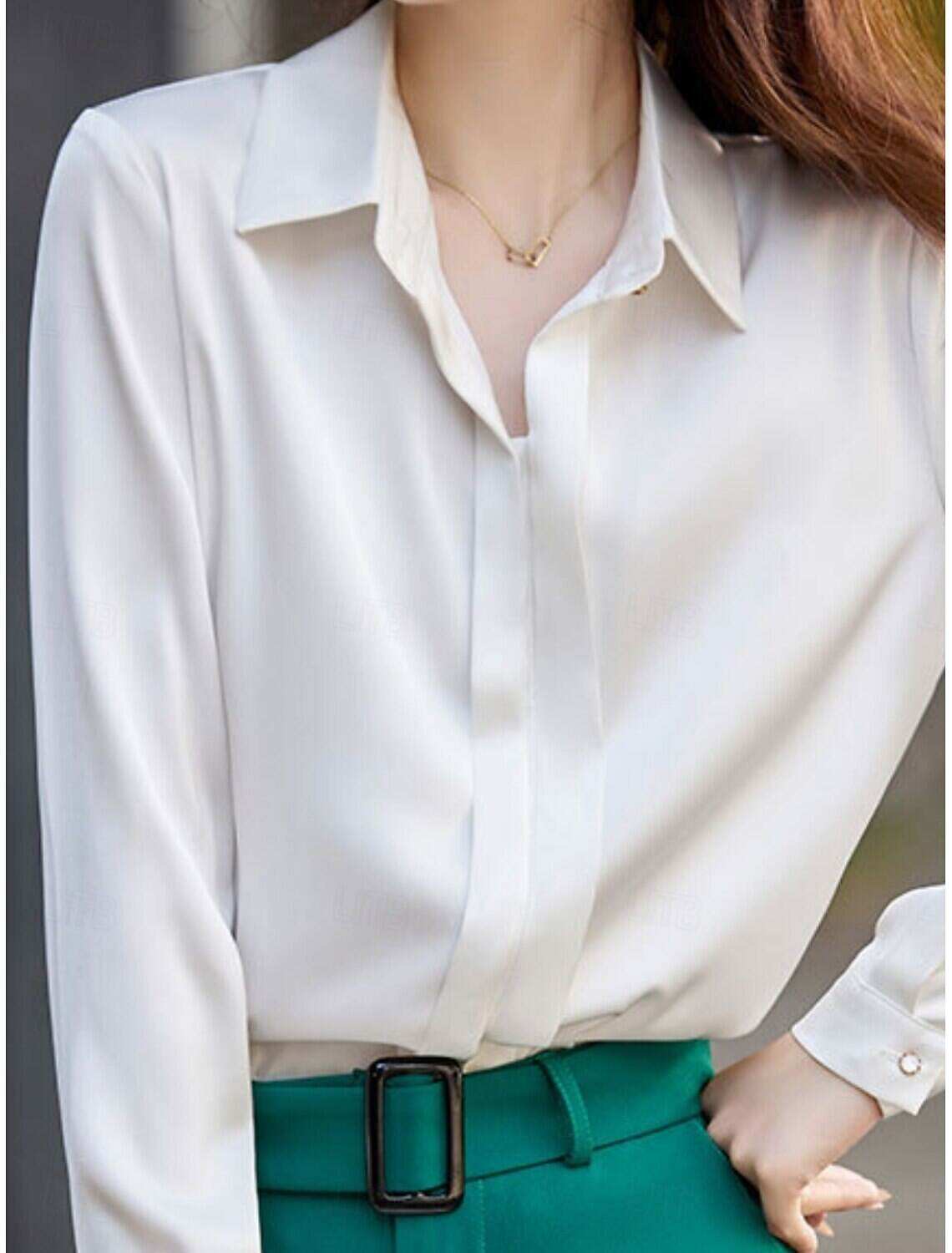 Women's Shirt Blouse Basic Casual Solid Color Regular Tops Long Sleeve Shirt Collar Buttons Regular Fit Daily Fall Winter