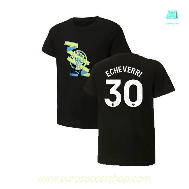 2024-2025 Man City ftblCulture Tee (Black) - Kids (Echeverri 30)