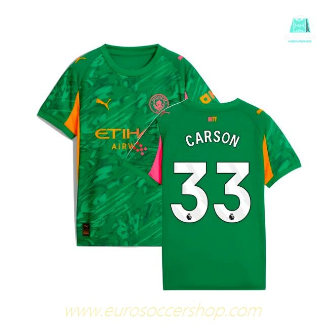 2025-2026 Man City Goalkeeper Away Shirt (Green) - Kids (Carson 33)