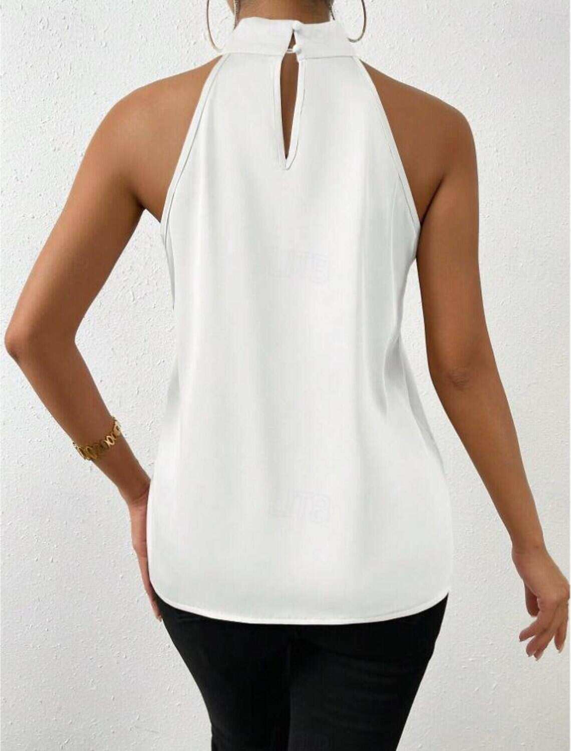 Tank Women's Plain Cold Shoulder Street Daily Fashion Halter Neck Regular Fit S