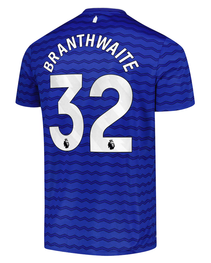 Everton's 25-26 Home Jersey featuring BRANTHWAITE with the number 32