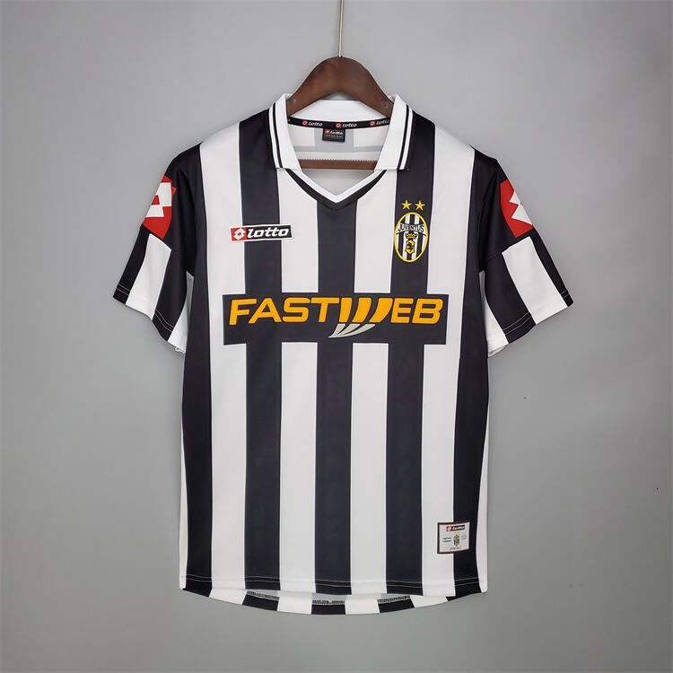 Juventus 01-02 Retro Soccer Jersey Home WhiteBlack Football Shirt -