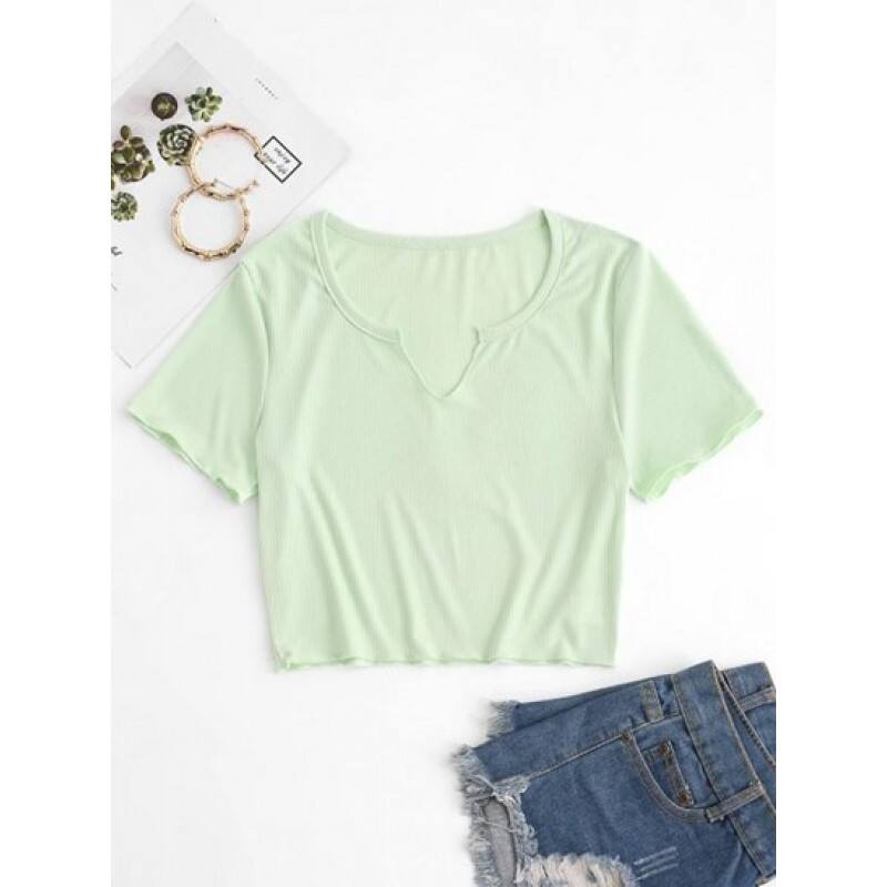 Ribbed V Notch Pastel Baby Tee FO4004