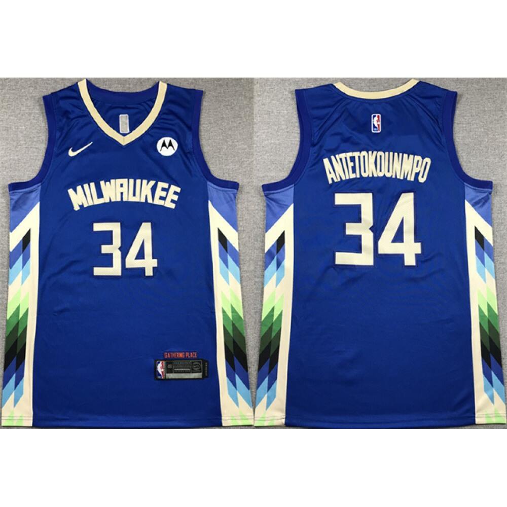 Fan Favorite Durable Men's MIL #34 Giannis Blue Basketball Jersey