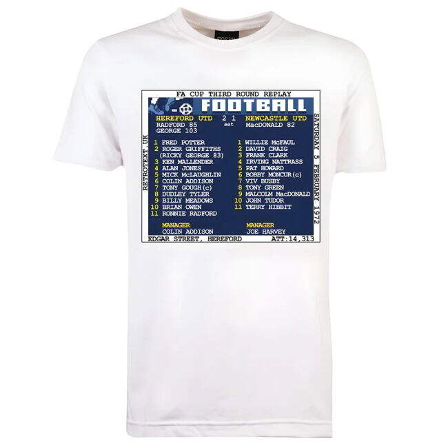 1972 Hereford Utd v Newcastle United (Hereford) Retrotext T-Shirt - White