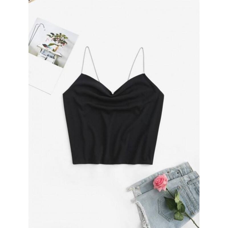 Metal Chain Backless Cowl Front Crop Top MS0295