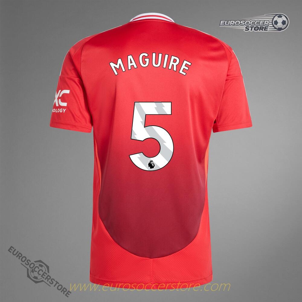 Manchester United's 24-25 Home Jersey featuring MAGUIRE with the number 5