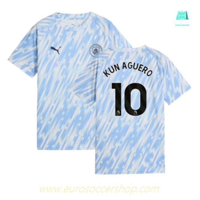 2025-2026 Man City Warm Up Jersey (Silver Sky) - Kids (Kun Aguero 10)