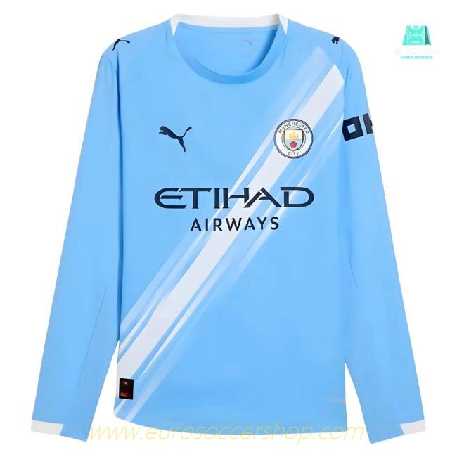 2025-2026 Man City Authentic Long Sleeve Home Shirt (Reijnders 4)