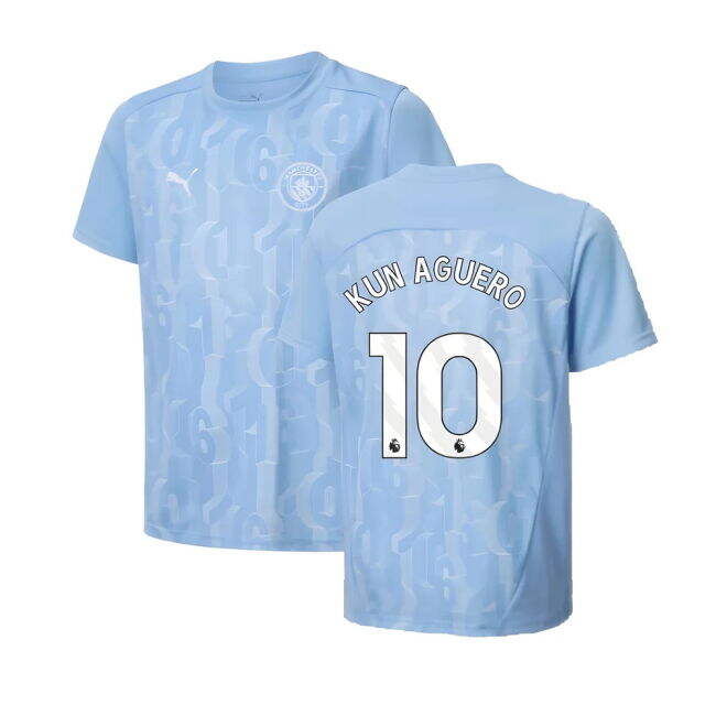 Kids Man City Team Sophisticated Home Game Jersey (Kun Aguero 10) (1)