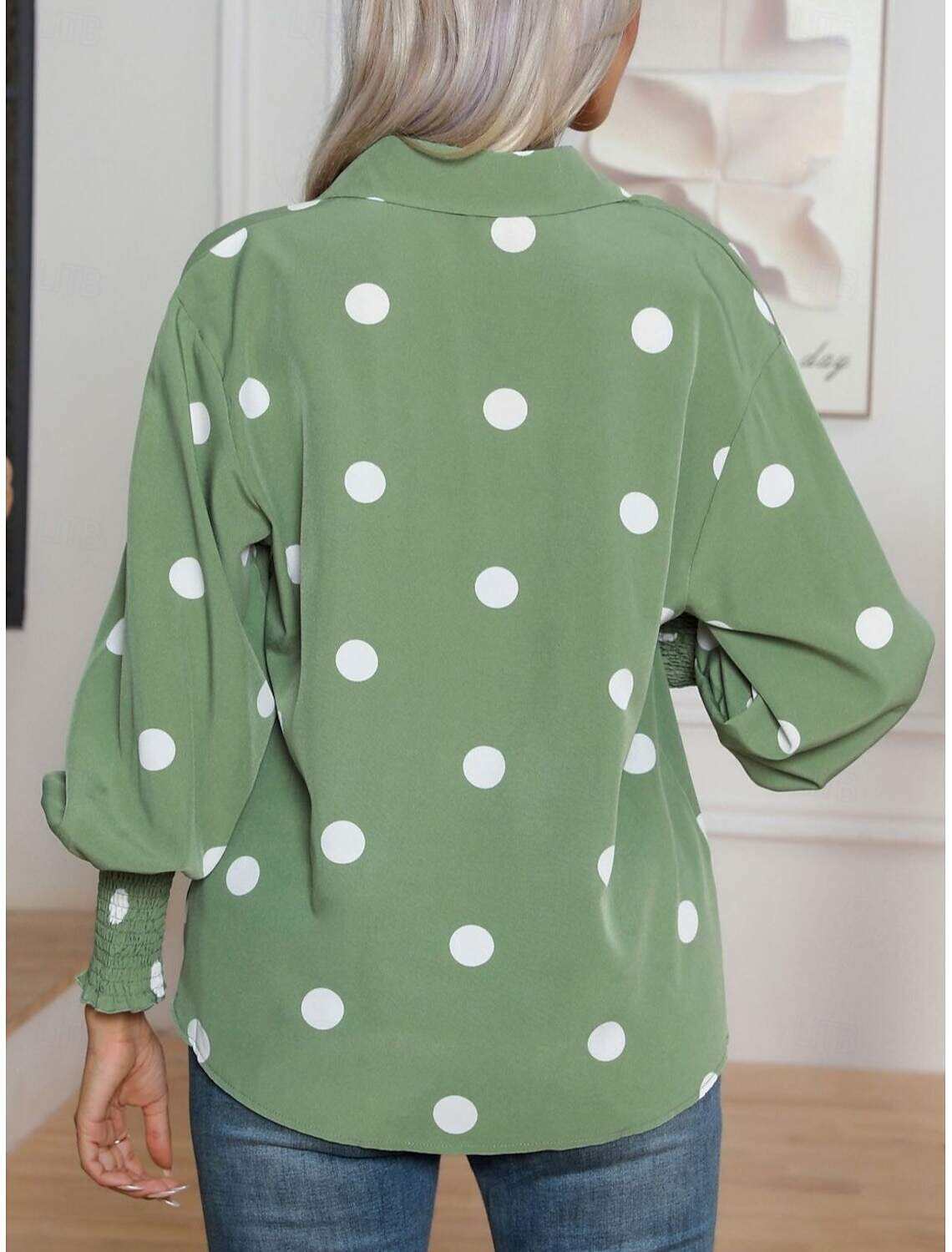 Women's Shirt Blouse Elegant Daily Casual Polka Dot Regular Tops Long Sleeve Shirt Collar Buttons Loose Fit Work Daily Holiday Summer Spring